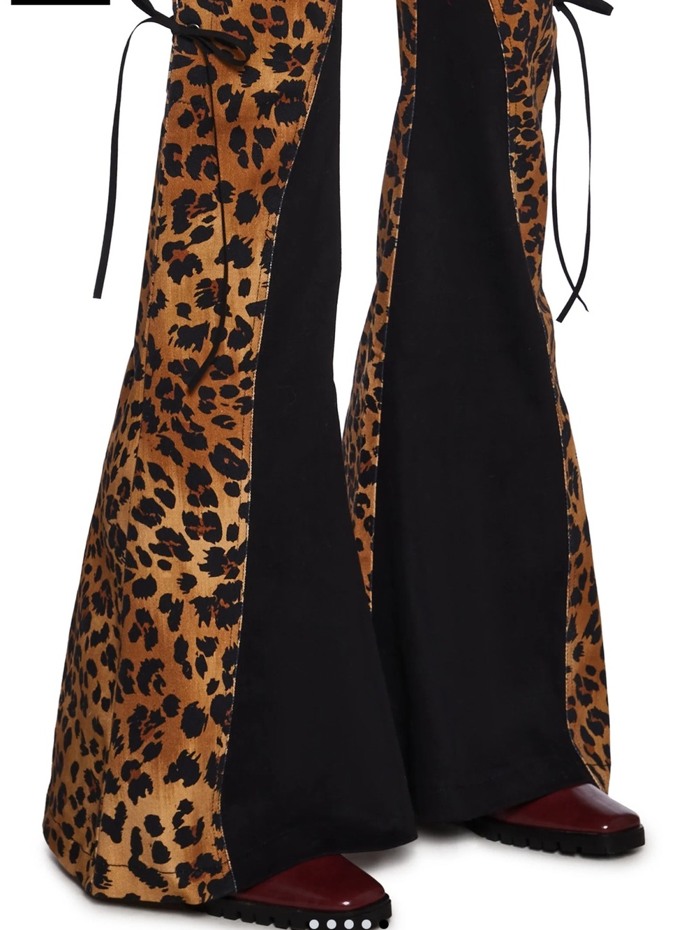 Dolls Kill Leopard Lace-Up Flare Pants - Black & Brown - Picture 5 of 10